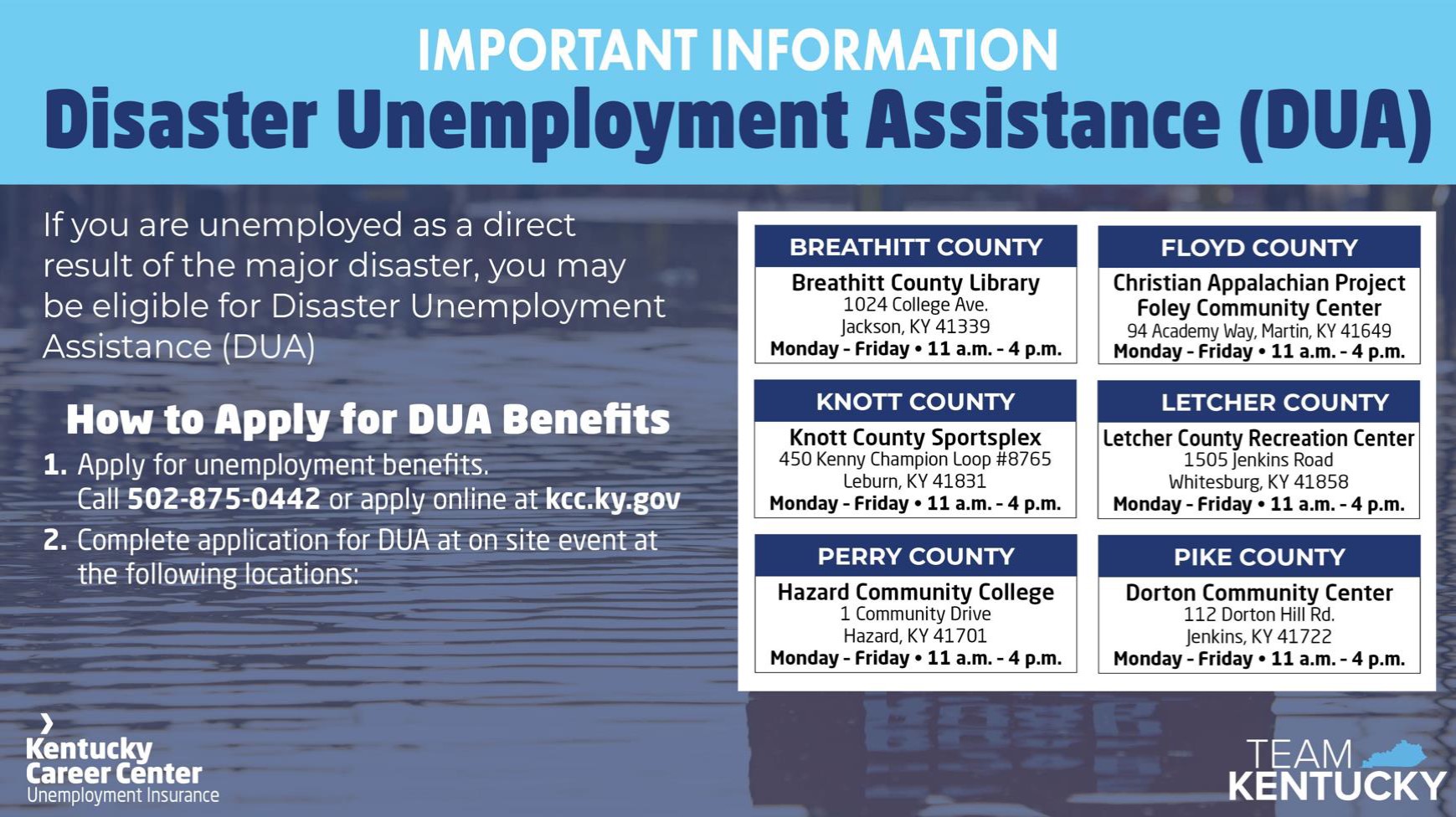 DUA claimant in-person assistance locations
