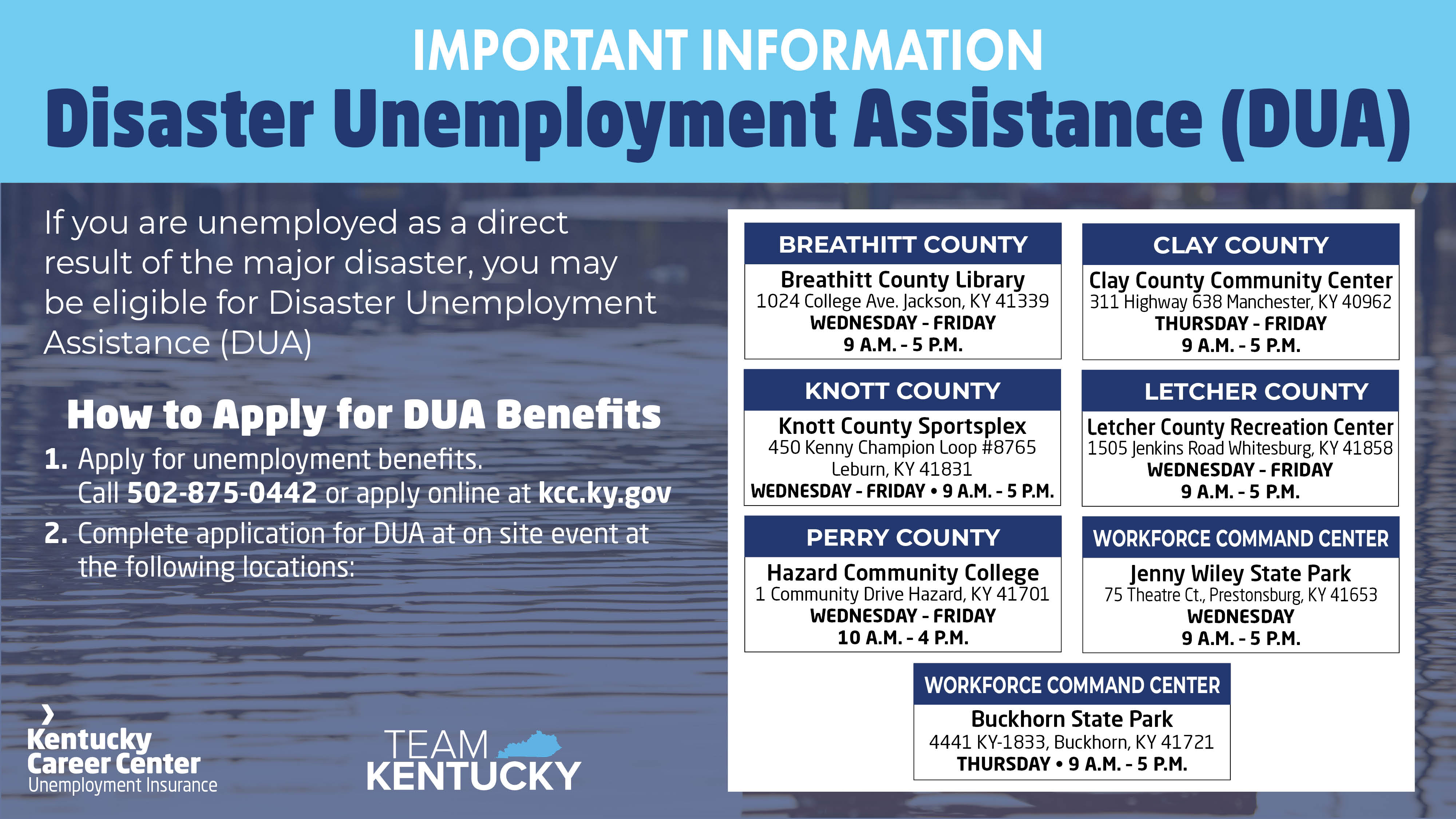 DUA Claimants - Get Help With Applications at the Following Eastern Kentucky Locations: