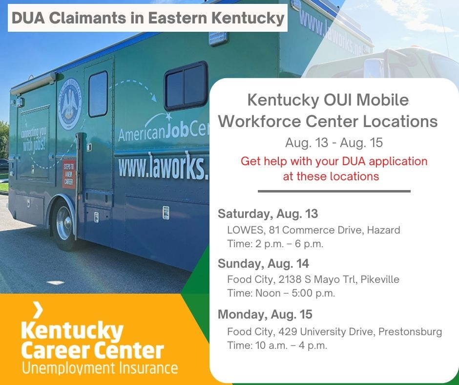 Kentucky OUI Mobile Workforce Center locations through Aug. 15