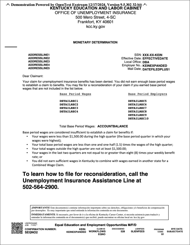 Monetary Determination Example