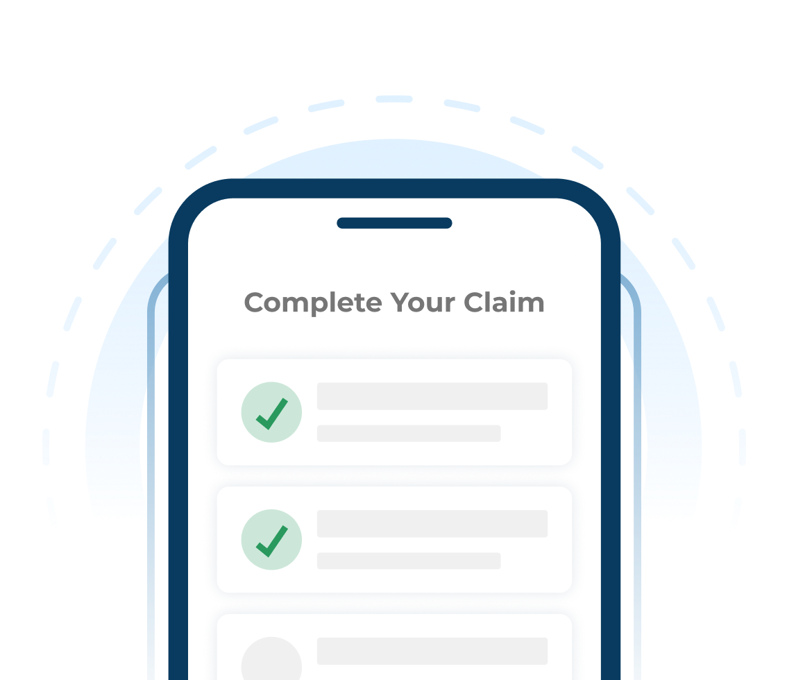 Mobile phone displaying the Complete Your Claim screen with checkmarks